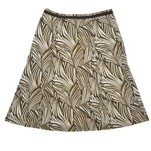 Talbots Cotton Lined Side Zip Brown Tan Sage Grass Design Skirt 4 Beach Vacation